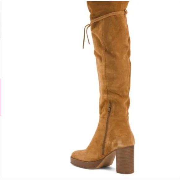NWT FREE PEOPLE Suede Echo Platform Over The Knee Boots 8.5 Cognac Tan Camel - Picture 4 of 9
